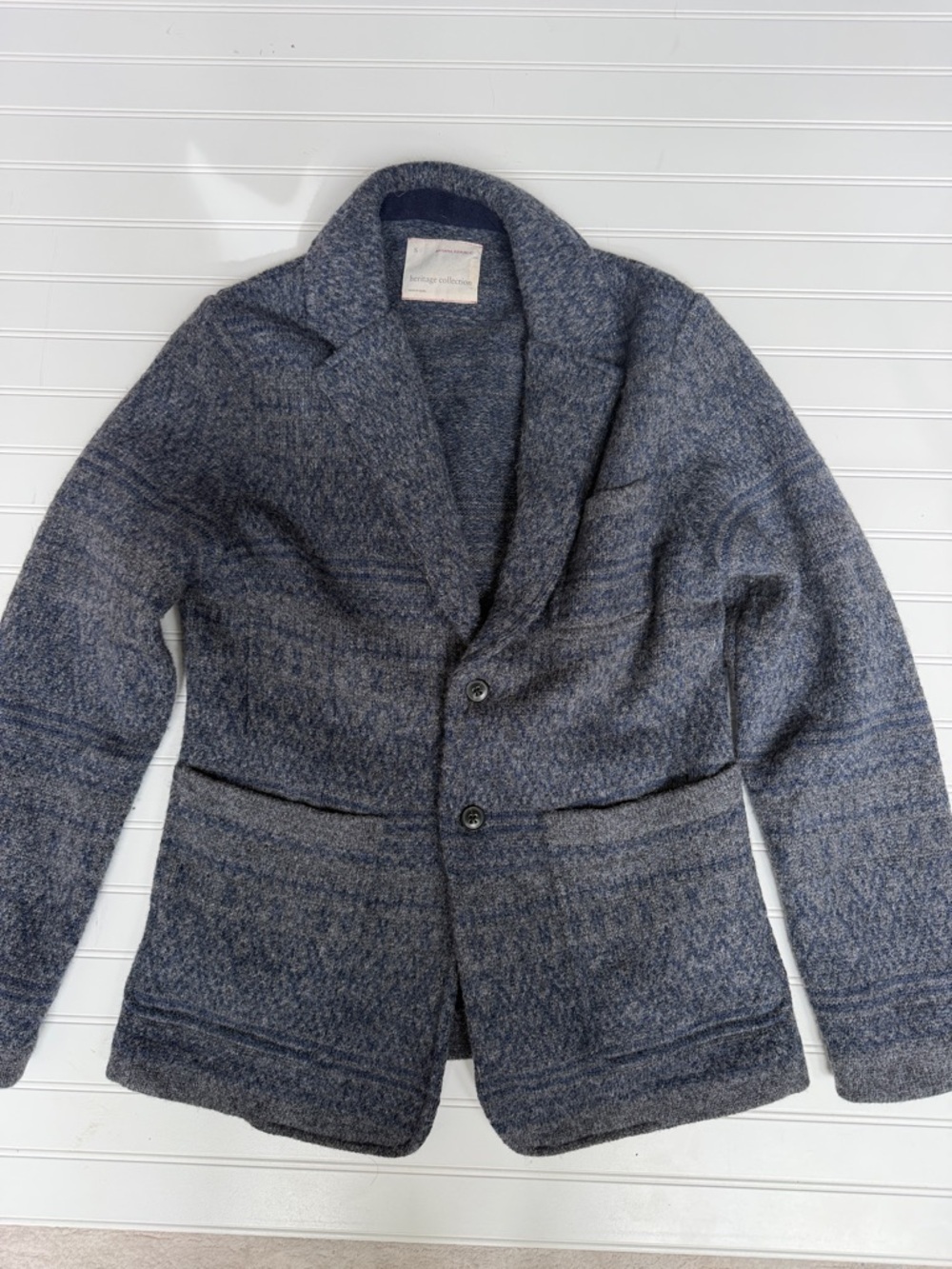 (249)Banana Republic Womens Heathered Navy Gray Wool Blend Blazer